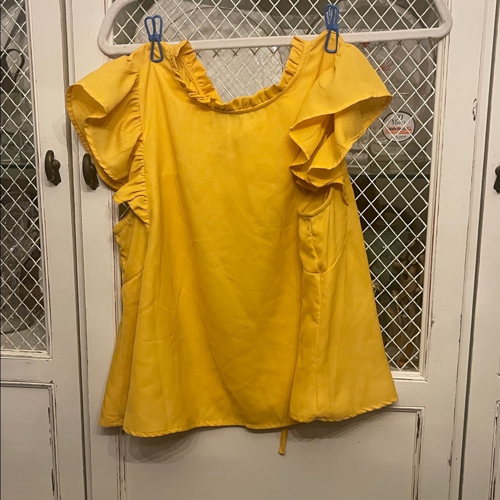 True Destiny Yellow Ruffle Sleeve Top